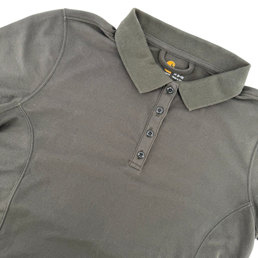 Carhartt Women's Olive Green Short Sleeve Polo Shirt Size M 8–10 Workwear Casual